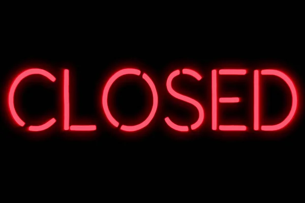 Flickering blinking red neon sign on black background, closed restaurant shop bar sign — Stock Photo, Image