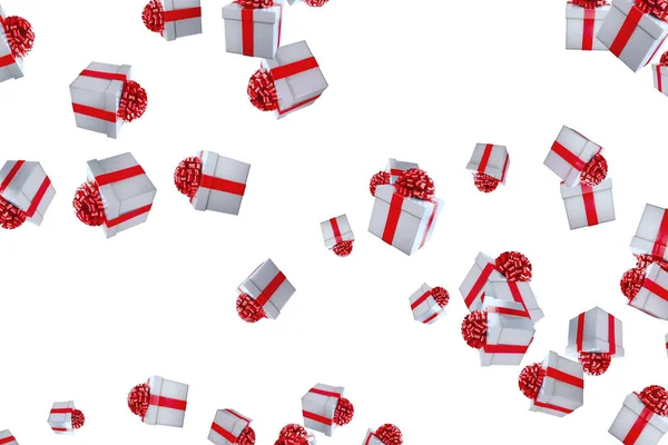 Falling christmas gift boxes on white background, holiday festive event — Stock Photo, Image