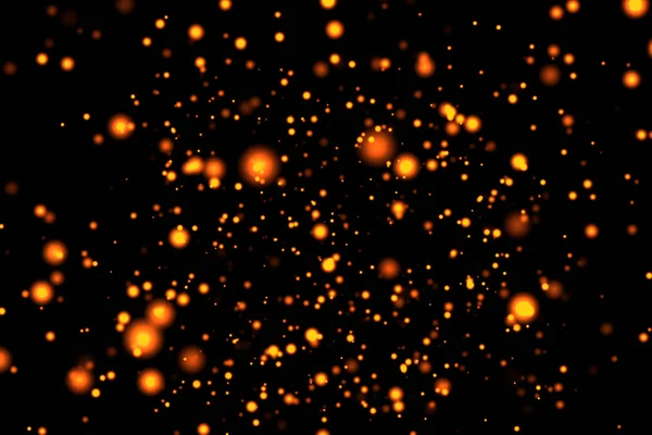 Partículas de brilho de ouro brilho bokeh brilhando no fundo preto, feriado Natal celebração do ano novo — Fotografia de Stock