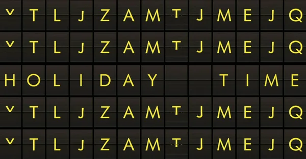 Texto virar de bordo de outdoor do aeroporto com palavras nome feriado tempo, viagens, férias e relaxar — Fotografia de Stock