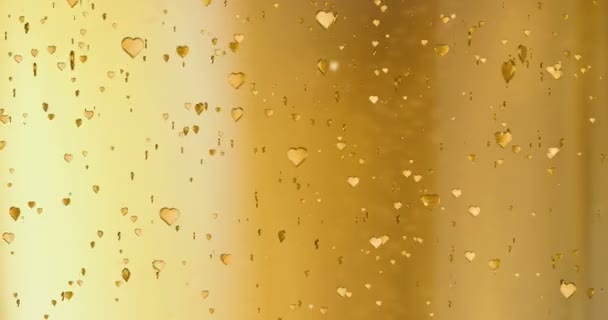 San Valentino cuori d'oro forma sorgono come crespo champagne bolle movimento su sfondo oro, vacanza festivo amore giorno di San Valentino — Video Stock