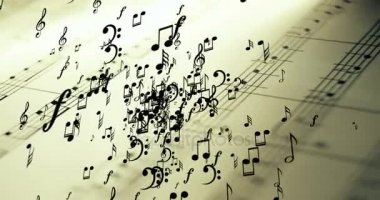 Vintage eski üzerinde uçan çıta pentagram arka plan müzik notaları