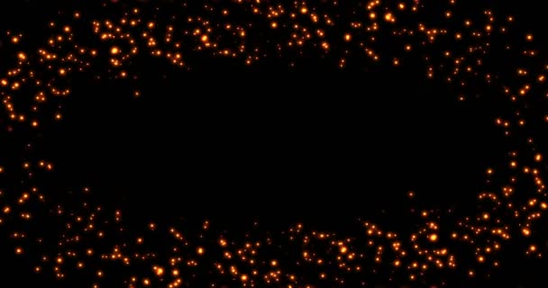 Ramka, złoty brokat sparkle bąbelki cząstek gwiazdek na czarnym tle, imprezy świąteczne szczęśliwego nowego roku wakacje — Wideo stockowe