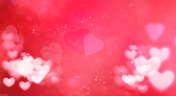 Corazón bokeh rojo y blanco en los corazones de color rosa forma de fondo con partículas brillo brillo, día de San Valentín amor evento de vacaciones — Foto de Stock