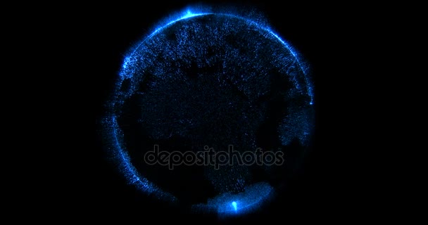 3d rendering of blue particles sparkle glitter with shape of detailed virtual planet earth world globe on black background, new technology concept with alpha, channel — Stock Video