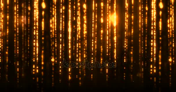Christmas digital glitter sparks golden particles strips flowing on black background, holiday xmas event — Stock Video