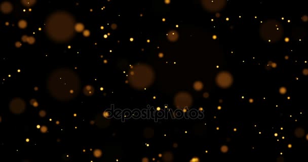Brilho de ouro partículas brilho bokeh fluindo efeito sobre fundo preto, feriado feliz ano novo — Vídeo de Stock