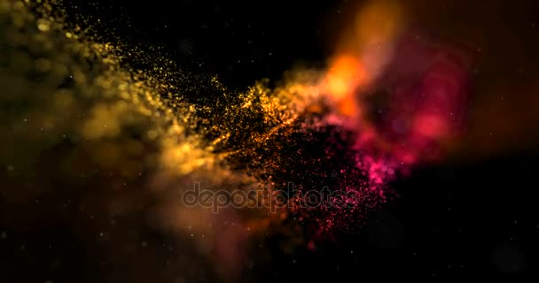 Abstract stream array colorful glitter sparkle yellow, orange lines with particles on black background science and research — Stock Video