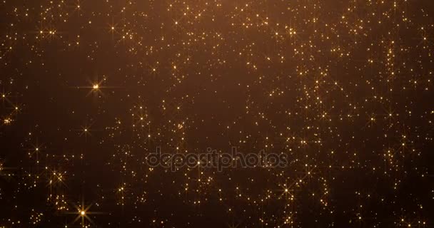 Brilho dourado bolhas faíscas partículas bokeh no fundo preto, evento festivo feliz ano novo feriado — Vídeo de Stock
