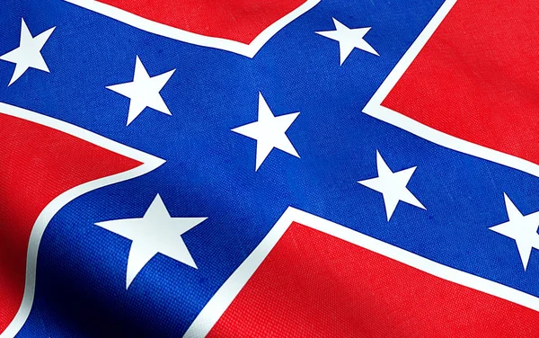 Nahaufnahme der schwenkenden Konföderierten-Flagge der Nationalstaaten Amerikas, Textur amerikanisches Symbol — Stockfoto