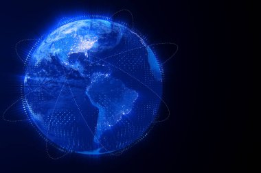 kızdırma bağlantı, Internet ağ medya teknoloji Küreselleşme kavramı, Nasa tarafından döşenmiş bu görüntü bazı unsurları ile 3D Dijital işleme Mavi gezegen dünya Küre