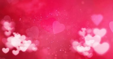 Kırmızı ve beyaz bokeh kalp pembe kalpler şekil zemin parçacıkları pırıltılı glitter, Sevgililer günü aşk tatil olay üzerine 