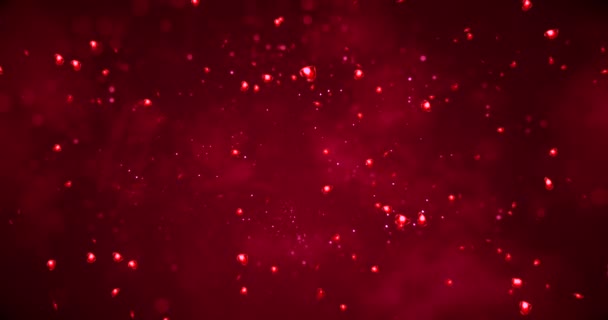 Abstrakt jul tonad röd bakgrund med bokeh och röda hjärtan flödar, alla hjärtans dag kärlek semester evenemang festliga — Stockvideo