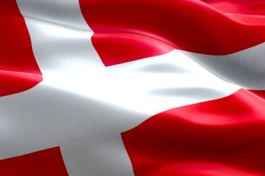 closeup of illustration waving dannebrog denmark flag, with red background and white cross, national symbol of danish  clipart