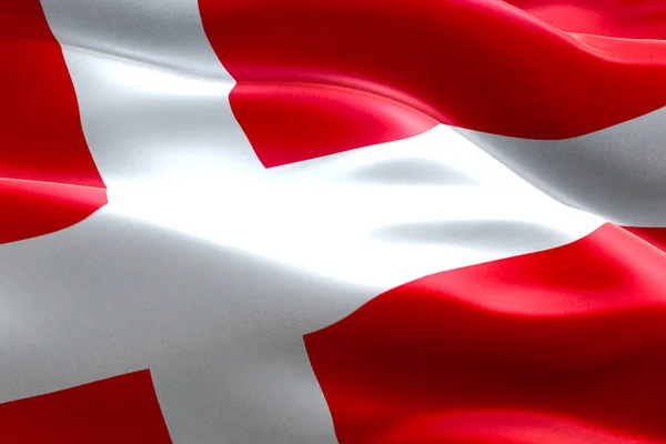 Close-up da ilustração acenando dannebrog denmark bandeira, com fundo vermelho e cruz branca, símbolo nacional do dinamarquês — Fotografia de Stock