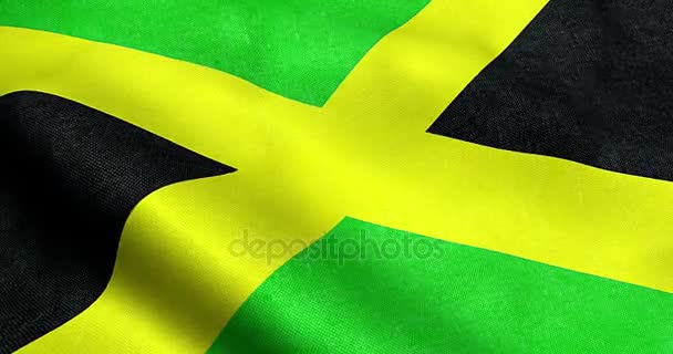 Closeup of animation waving jamaica flag, cross stripes, national symbol of jamaican — Stock Video