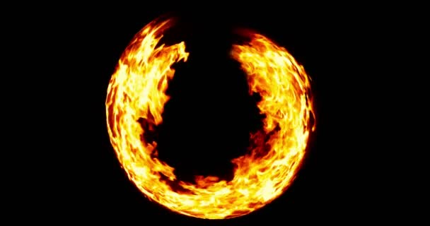 Flammenring Feuer in schwarzem Hintergrund, gefährliche Flamme — Stockvideo