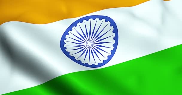 Closeup of illustration waving india flag, with blue wheel, national symbol of indian hindu — Stock Video