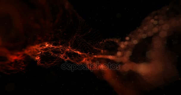 Abstract animation stream array colorful glitter sparkle yellow, orange lines with particles on black background science and research — Stock Video