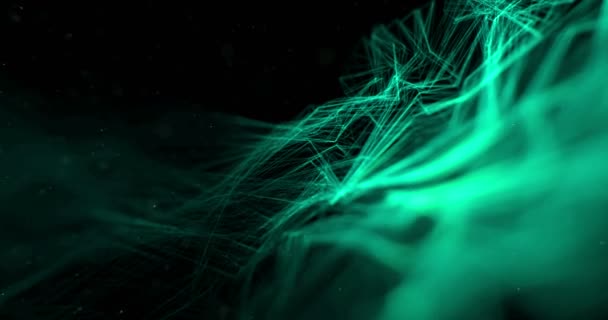 Abstract stream wave array colorful glitter sparkle green lines with particles on black background technology — Stock Video