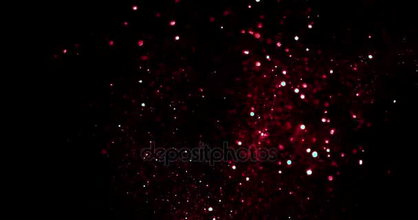 Abstracto rojo brillo brillo explosión polvo partículas fondo con bokeh, día de San Valentín fiesta roja evento, concepto de amor — Vídeos de Stock