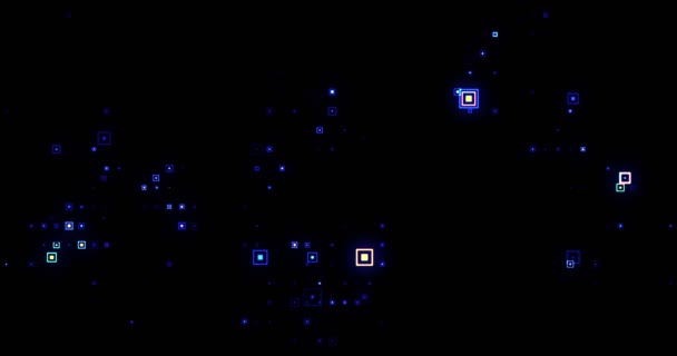 abstrait électrique bleu particules carrées numériques coulant sur fond noir, texture motif  