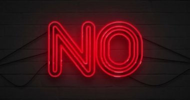 tuğla duvar arka plan, hiçbir olumsuzluk sembolü üzerinde titreşen yanıp sönen kırmızı neon tabela 