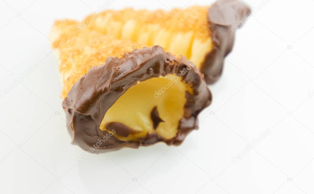 delicious sicilian cannolo cannellino sweet with pastry hazelnut