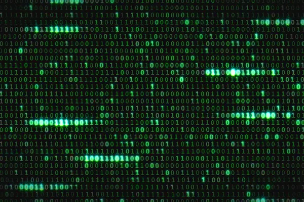 Zero and one green binary digital code, computer generated seamless loop abstract motion background, new technology — Stock Photo, Image