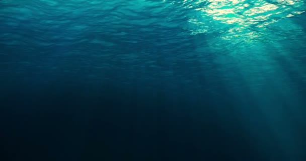 Совершенно бесшовная петля глубоких голубых волн Карибского моря с подводного фона, светящиеся лучи — стоковое видео