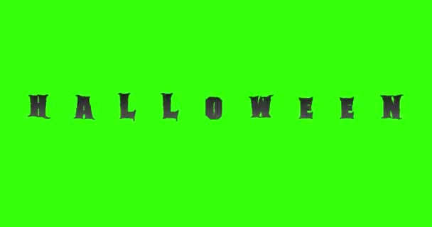 Revelar halloween animação texto palavra com rebanho de morcegos animais em croma chave verde tela de fundo e canal alfa, assustador horror divertido feriado — Vídeo de Stock