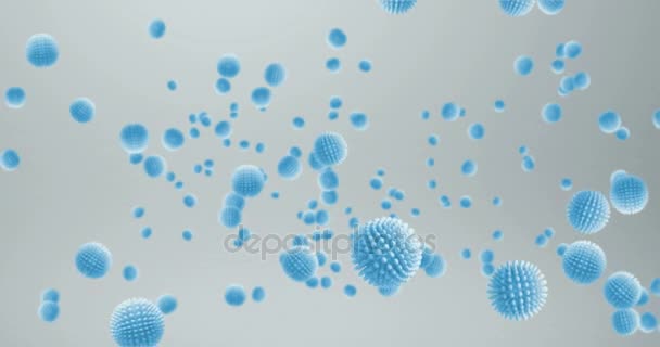 3D rendering, blue bacteria, virus, cell flowing on white grey gradient background, medical human health-care — Stock Video