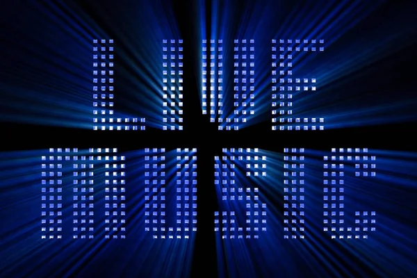 Vintage blue metallic live music word text with light reflex and — Stock Photo, Image