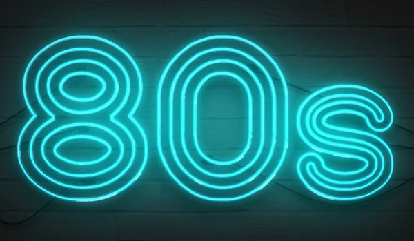 Диско танцы 80-х годов неоновый знак огни логотип текст светящийся синий цвет на Лицензионные Стоковые Изображения