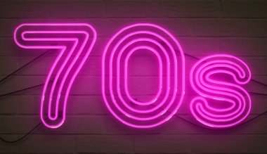 disco dance 70s neon sign lights logo text glowing color purple  clipart