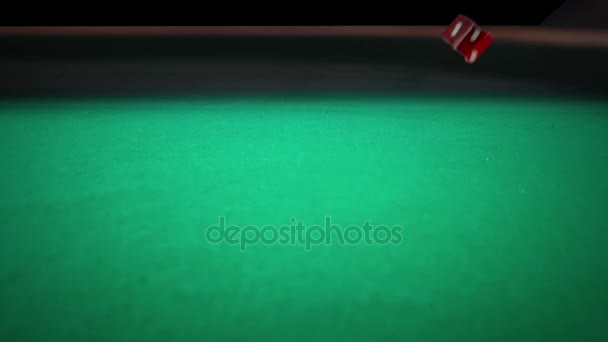 Three Red Dice Rolling Green Game Gambling Table Black Background — Stock Video