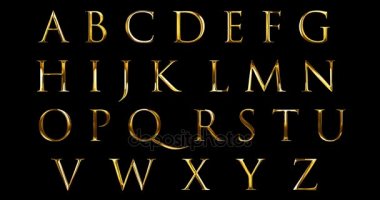 Vintage font sarı altın metalik alfabesi harfleri metin serisi sembolü işareti siyah arka plan üzerine, altın lüks alfabe dekorasyon metin kavramı kelime.