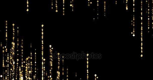 金色キラキラ輝きロンバス粒子ボケが流れてく星が上から上下に黒背景 ゴールド クリスマスと幸せな新年の休日の概念 — ストック動画