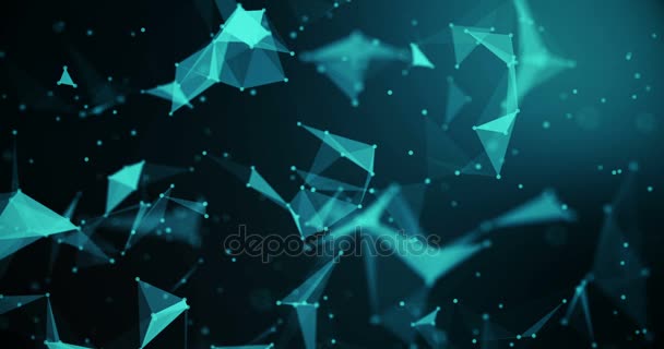 Абстрактный Синий Градиент Геометрического Сплетения Черном Фоне Линиями Точками Движения — стоковое видео