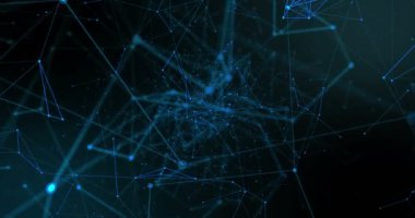 çizgiler ve noktalar hareketi, sorunsuz döngü siyah zemin üzerine mavi soyut geometrik pleksus