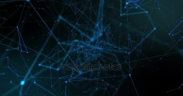 Абстрактное Синее Геометрическое Сплетение Черном Фоне Линиями Точками Движения Бесшовный — стоковое видео