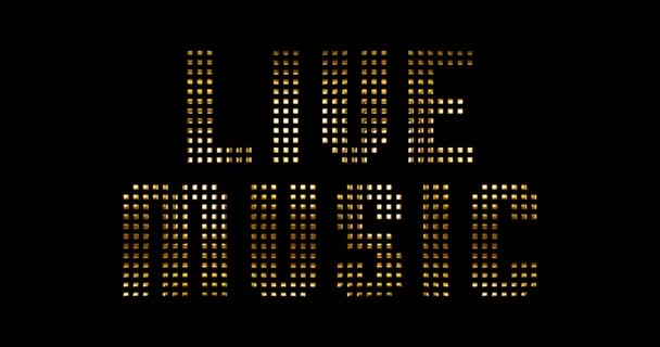 复古黄色黄金金属现场音乐文字显示在黑色背景下的光反射 金色豪华音乐流行音乐会娱乐活动的概念 — 图库视频影像