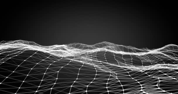 抽象的な レンダリング技術神経叢の白黒い背景 白い三角形粒子の未来的な壁紙で幾何学的な図形に動的なデジタル表面 — ストック動画