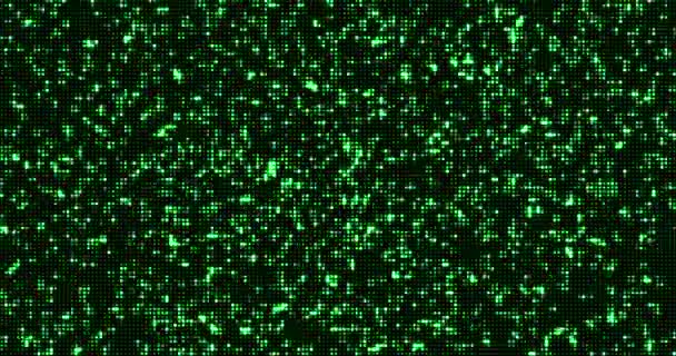 抽象点闪闪发光绿色二进制数字代码 计算机产生的无缝循环抽象运动黑色背景 新技术概念 — 图库视频影像