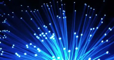 ayrıntı efektiyle demet optik lifler arka plan büyüyen mavi, teknoloji hızlı ışık sinyal için yüksek hızlı internet bağlantısı, dolly kamera hareketi