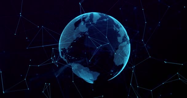 Digital Rendering Blue Planet Earth Globe Glow Connection Point Internet — Vídeo de stock