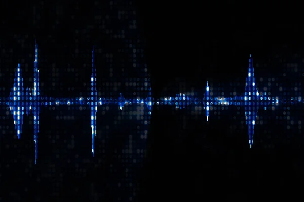 blue digital equalizer audio spectrum sound waves on black backg
