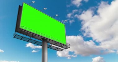 chroma anahtar yeşil ekran, mavi gökyüzü bulutlar hızlandırılmış, reklam konsepti ile birlikte boş panoda