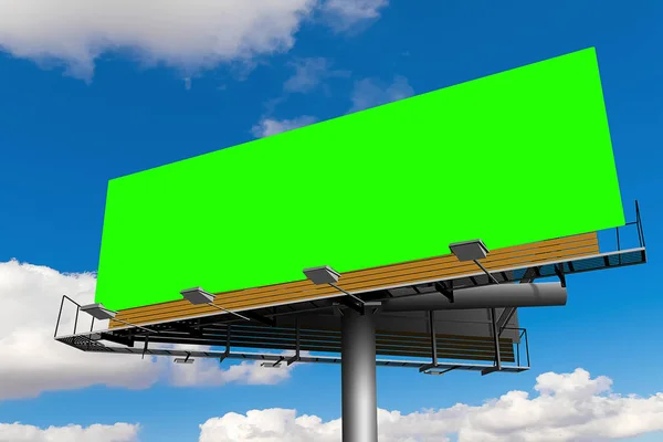 Cartellone vuoto con schermo verde chiave cromatica, su cielo blu con c — Foto Stock