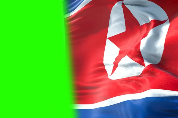 3D-Rendering, Nordkoreas Flagge weht im Hintergrund, — Stockfoto